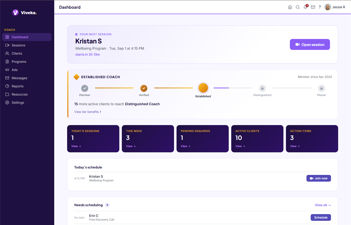 Viveka coach dashboard